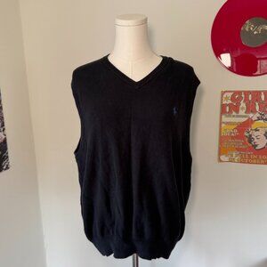 Polo Ralph Lauren Black Woven Sweater Vest with Embroidered Blue Logo